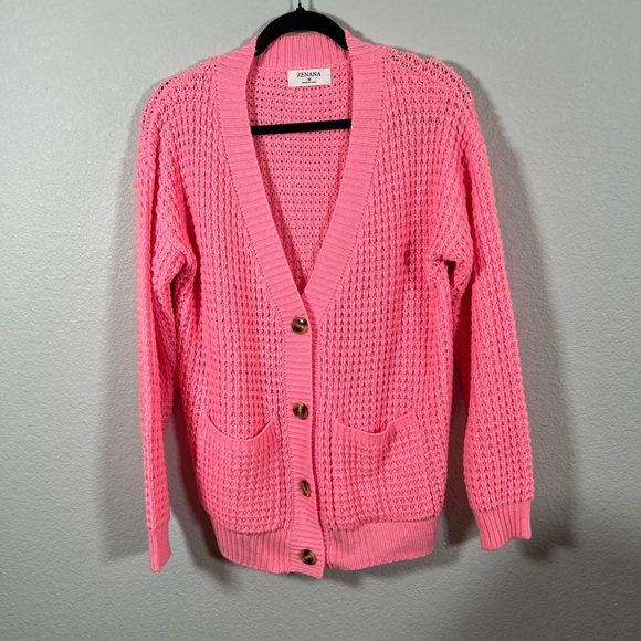 Zenana Outfitters Sweaters - NWOT Zenana Outfitters Bright Pink Open Knit Sweater, Medium